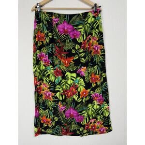 Vintage 90s CLIO Maxi Skirt 1X Floral Flowy Hawaiin Elastic Waist Resort NWT
